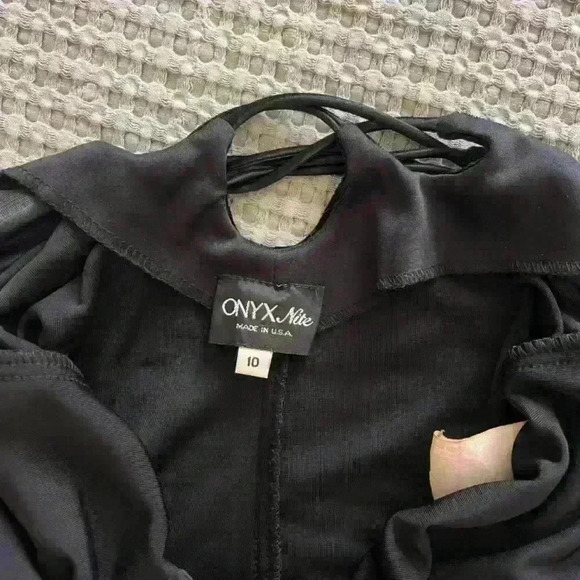 Vintage Onyx Nite Black Velvet Rhinestone Cocktail Evening Dress - Picture 8 of 11